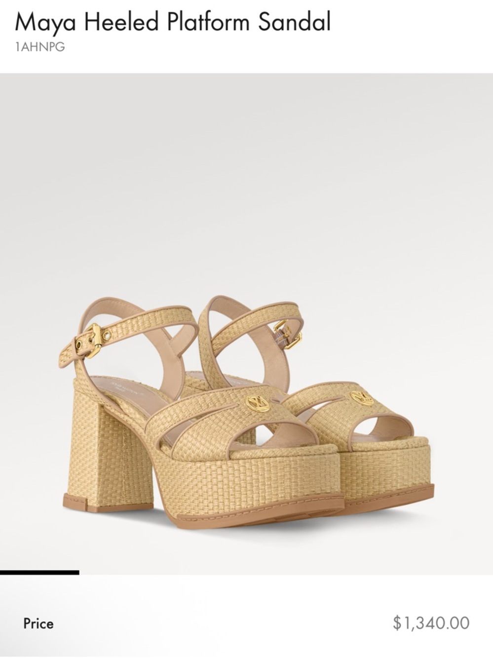 Louis Vuitton Beige Woven Platform Sandal with Gold Accents